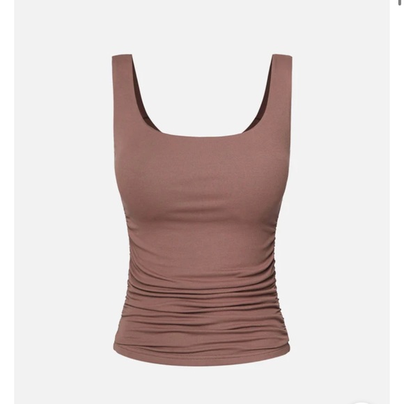 OGL Tops - OGL Eco-SkinKiss® Ruched Sides Square Brami Tank Top-Hip Length